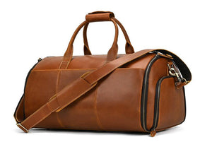 Men's Large Brown Leather duffle bag, Travel Luggage︱ - In the