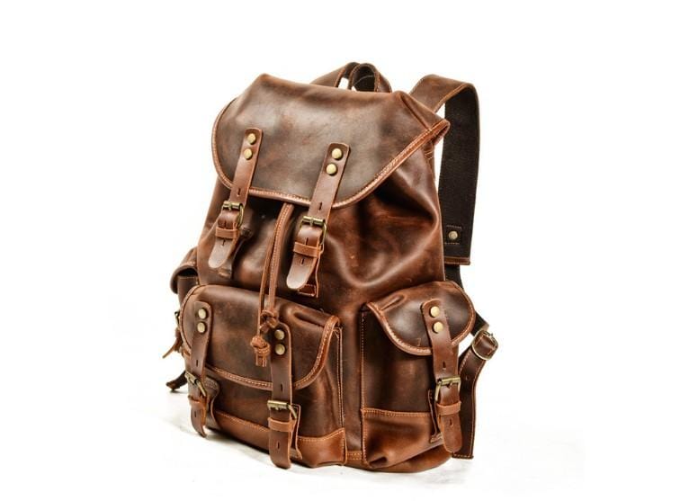 Buffalo Leather Roll On Laptop Backpack 16 Inch | Vintage Genuine Leather  Rucksack Backpack for Men & Women | Best Full Grain Brown Leather Backpacks