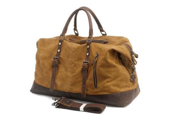 weekender, duffelbag, travel bag in waxed canvas and leather | Treesizeverse