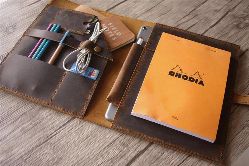 Handmade leather cover portfolio for RHODIA meeting notebook A5 – DMleather
