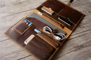 Personalized Laptop Sleeve - Leather - Brown - Engraved - 11