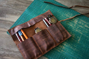 Leather Roll Up Pencil Cases - LeatherNeo