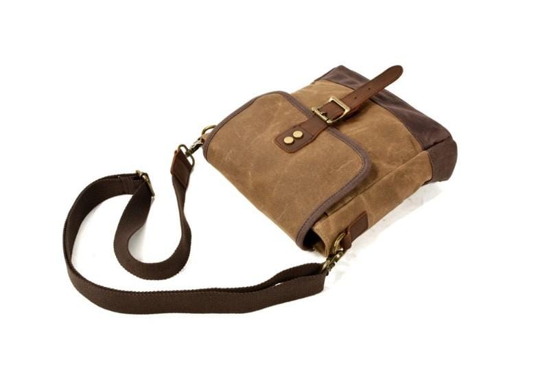 Mens Waxed Canvas Messenger Bag Full Grain Leather With Canvas
