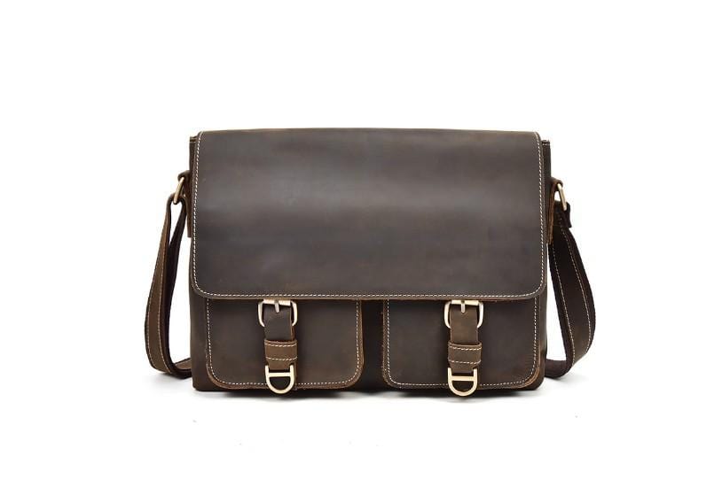 Mens Brown Leather Shoulder Bag & Satchel Messenger - LeatherNeo