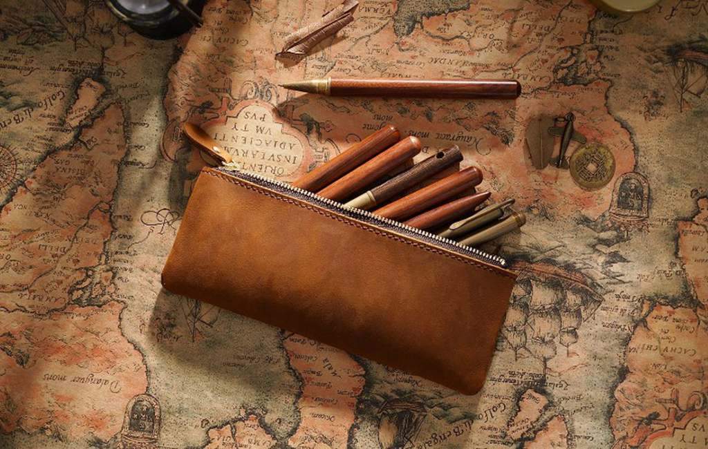 Roll up Mini Pencil Case Pen Roll Waxed Canvas and Leather -  Sweden