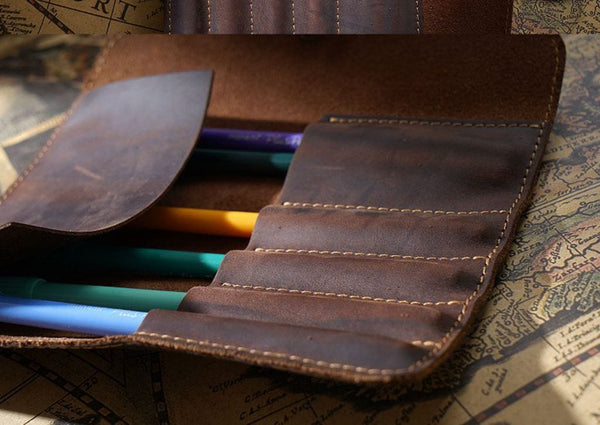 Leather Roll Up Pencil Cases - LeatherNeo