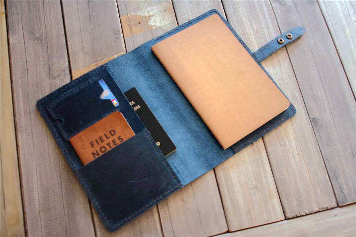 Navy Blue Refillable Leather Wrap Journal Cover
