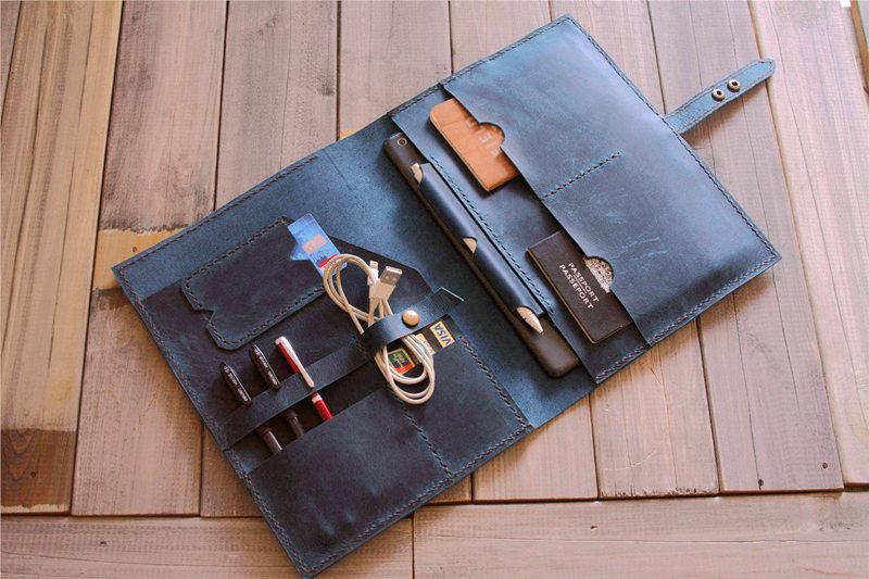 Leather Organizer, Personalized leather portfolio, Leather document holder,  Blue leather folder a4, Leather Folio ring binder, Leather bag