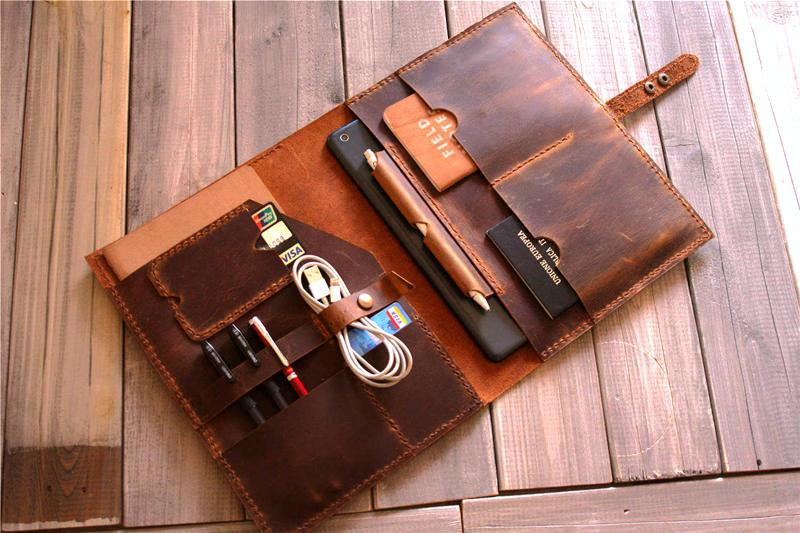 Handmade Leather iPad Mini 6 5 Case With Pencil Holder Custom 
