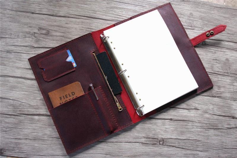 Vintage A4 leather portfolio case binder 4 ring,A4 leather business padfolio