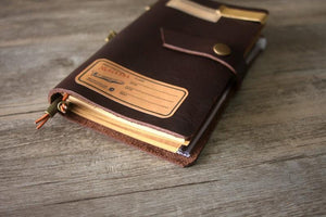 Customized Brown Leather Travelers Notebook Journal With Pen Holder
