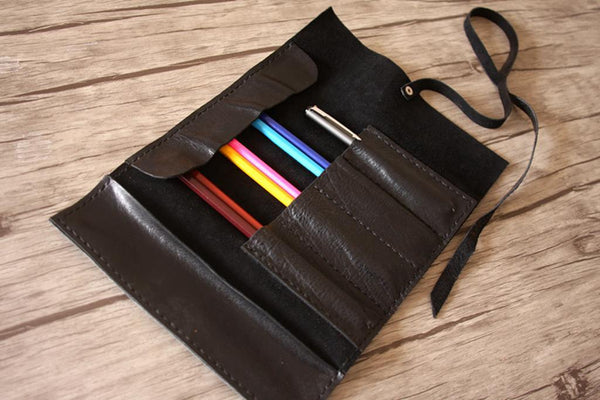 School Leather Pencil Case Pen Roll – LeatherNeo